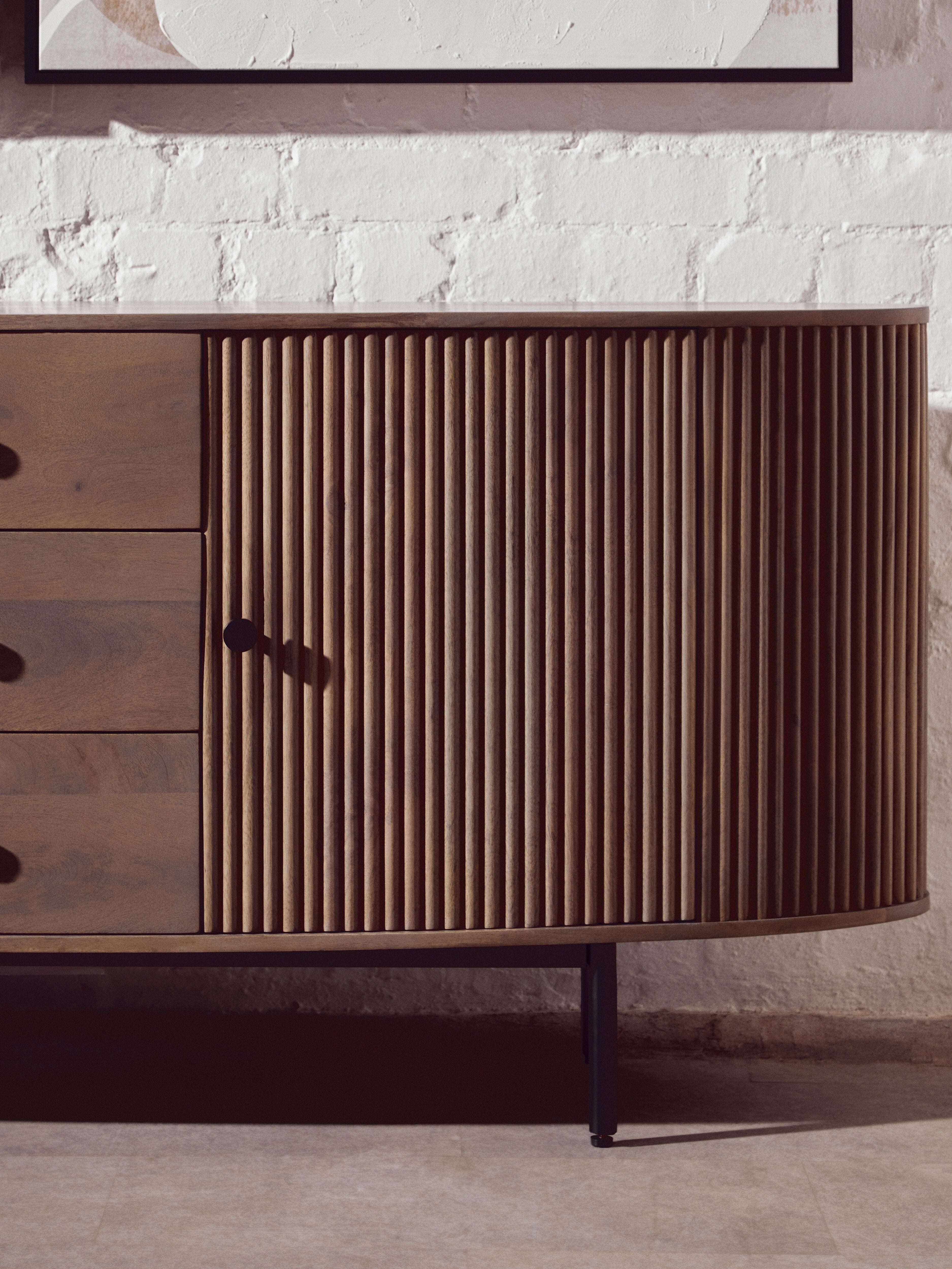 Kelda Grey Mango Wood Ridged Sideboard